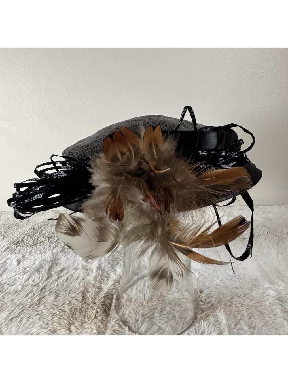 Vintage Clover Lane Black Feather Cocktail Hat Pillbox 50s 60s